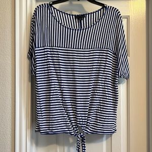 Woman’s metaphor white and royal blue striped tie top, Size L